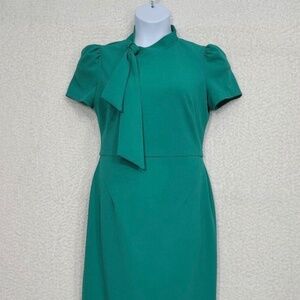 Maggy London Green Scuba Margo Tie Neck Sheath Dress